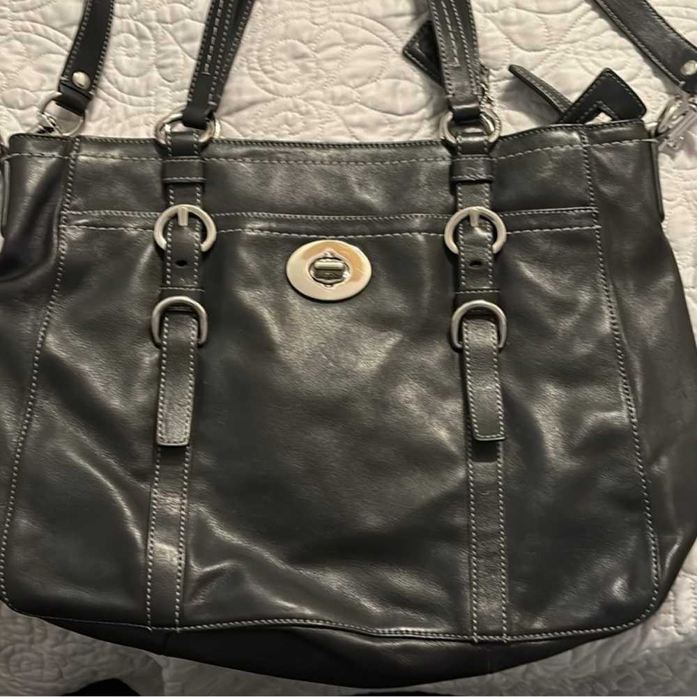 Coach black leather handbag with long strap style… - image 2