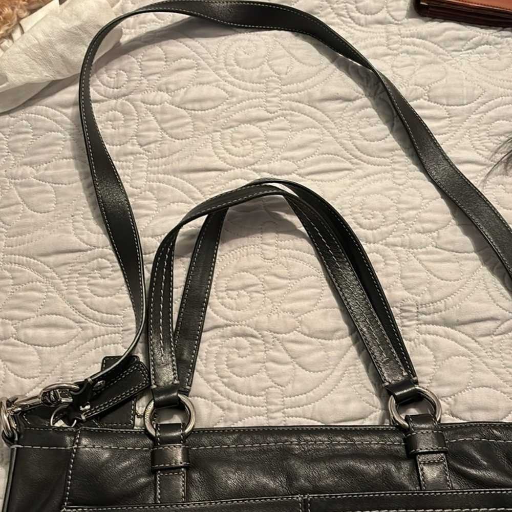 Coach black leather handbag with long strap style… - image 3