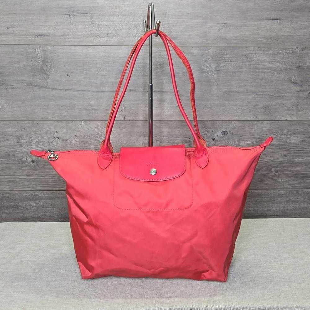 Large Longchamp Lepliage Coral Red Tote Shoulder … - image 1