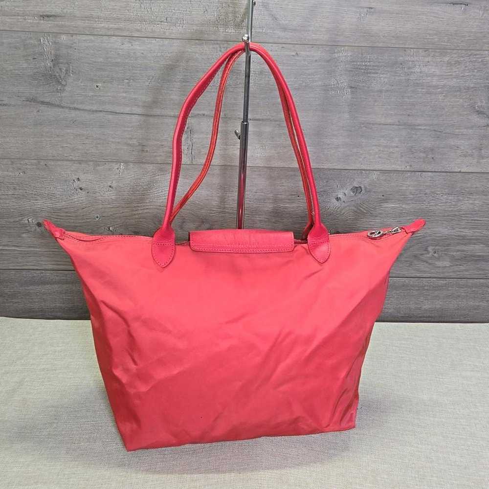 Large Longchamp Lepliage Coral Red Tote Shoulder … - image 5