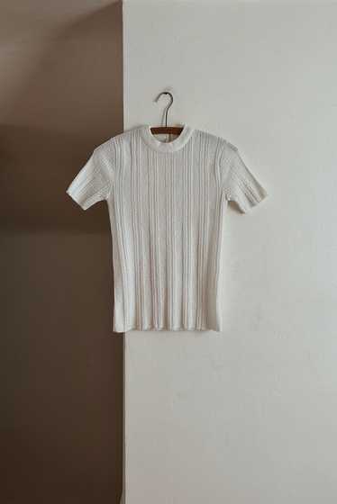 1960's WHITE KNIT THERMAL TEE - image 1