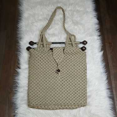 Vintage 70's Beige Crochet Large Tote Bag