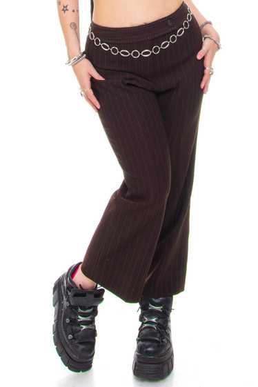 Vintage Y2K Brown Pinstripe Flare Pants - L