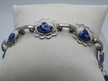 Vintage Blue Delft Style Bracelet, 7.75", 1960's - image 1