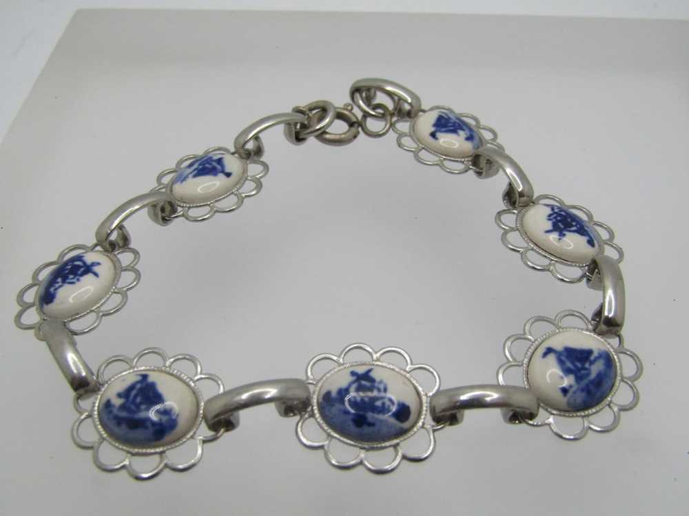 Vintage Blue Delft Style Bracelet, 7.75", 1960's - image 2