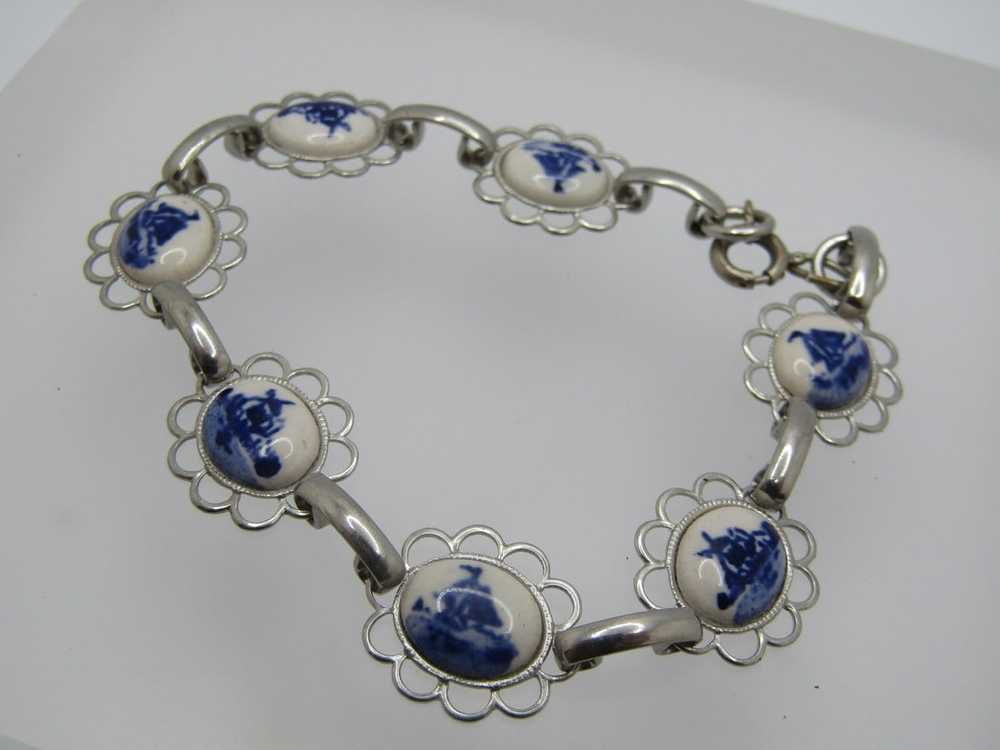 Vintage Blue Delft Style Bracelet, 7.75", 1960's - image 3