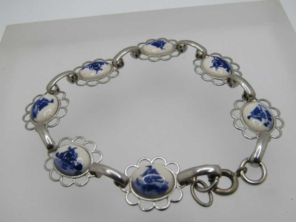 Vintage Blue Delft Style Bracelet, 7.75", 1960's - image 5