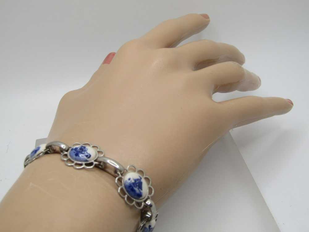 Vintage Blue Delft Style Bracelet, 7.75", 1960's - image 6