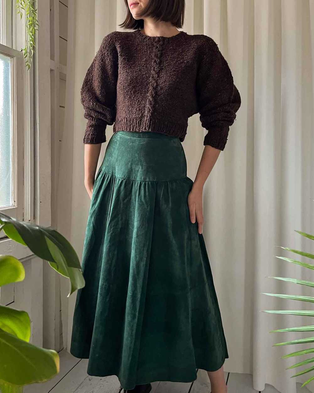 80s Green Suede Midi Skirt - image 1