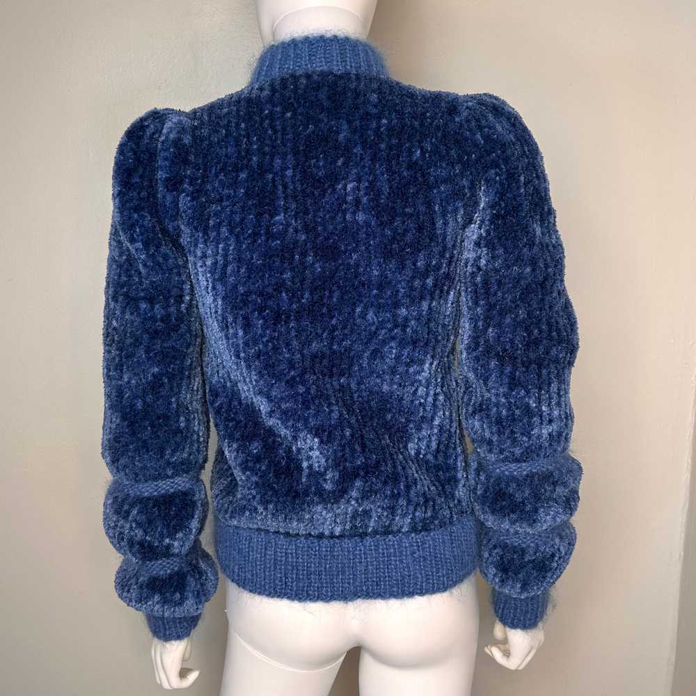 1970s Blue Chenille Hand Knitted Cardigan Sweater… - image 6