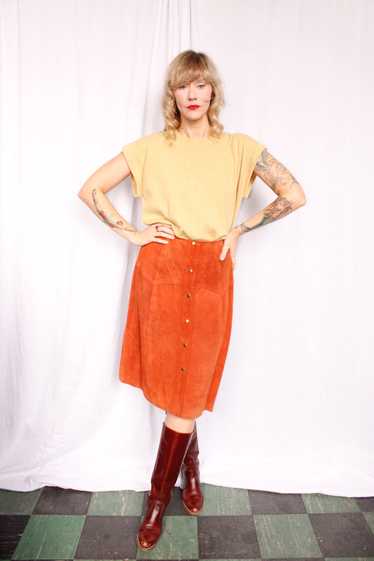 1970s Orange Suede Skirt - Med