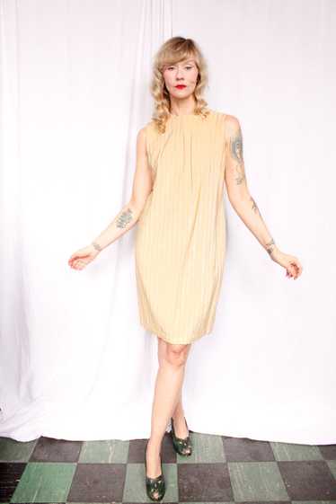 1960s Gold Lurex Shift Dress - M/L - image 1