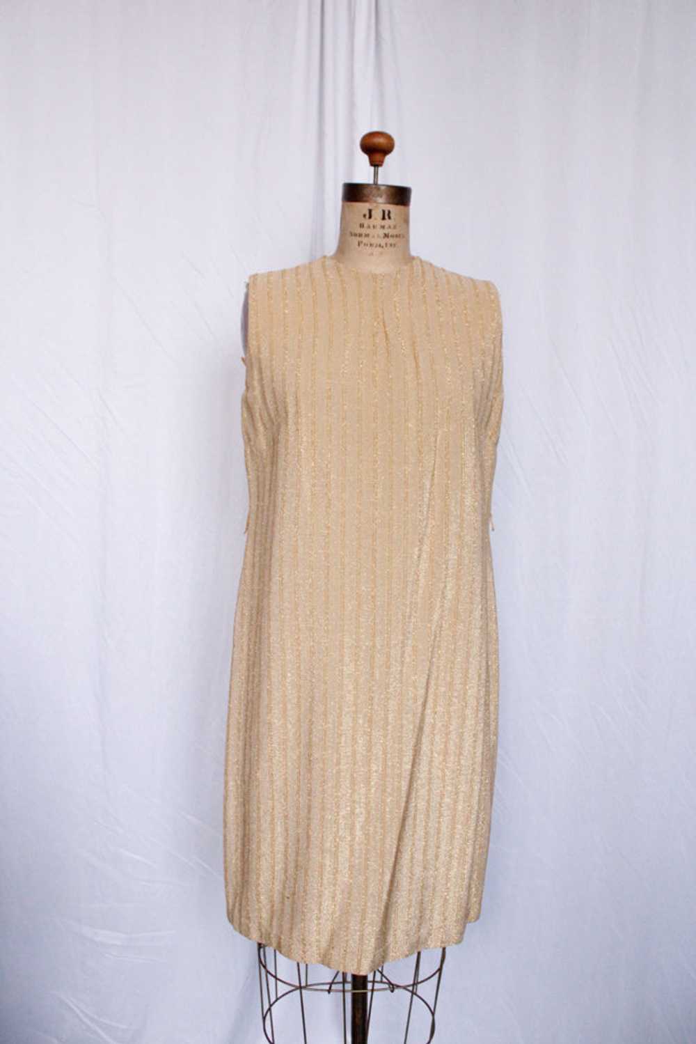 1960s Gold Lurex Shift Dress - M/L - image 2