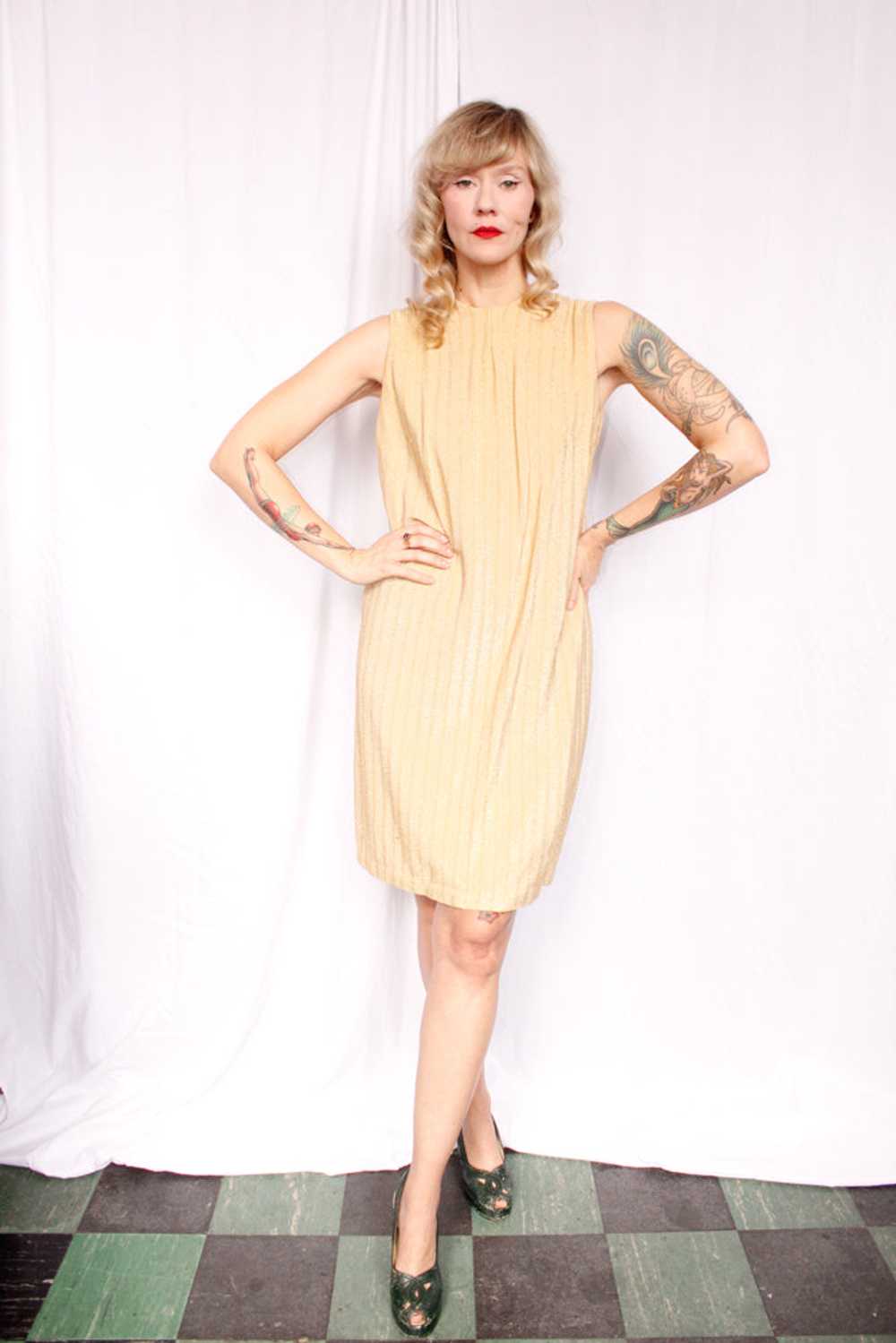 1960s Gold Lurex Shift Dress - M/L - image 3