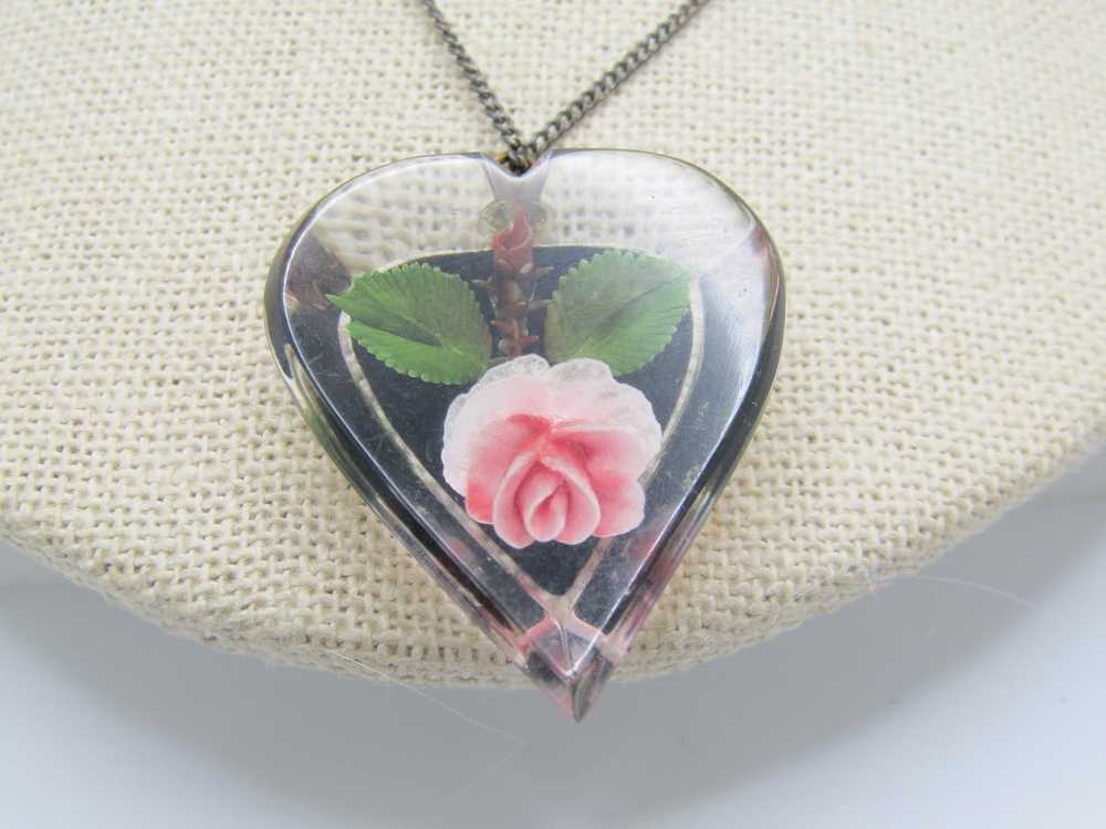 Vintage Sterling Reversed Carved Rose Heart Neckl… - image 2