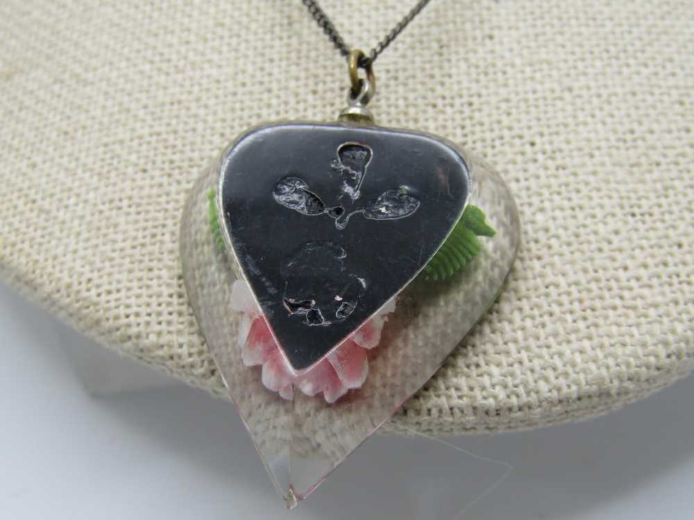 Vintage Sterling Reversed Carved Rose Heart Neckl… - image 3