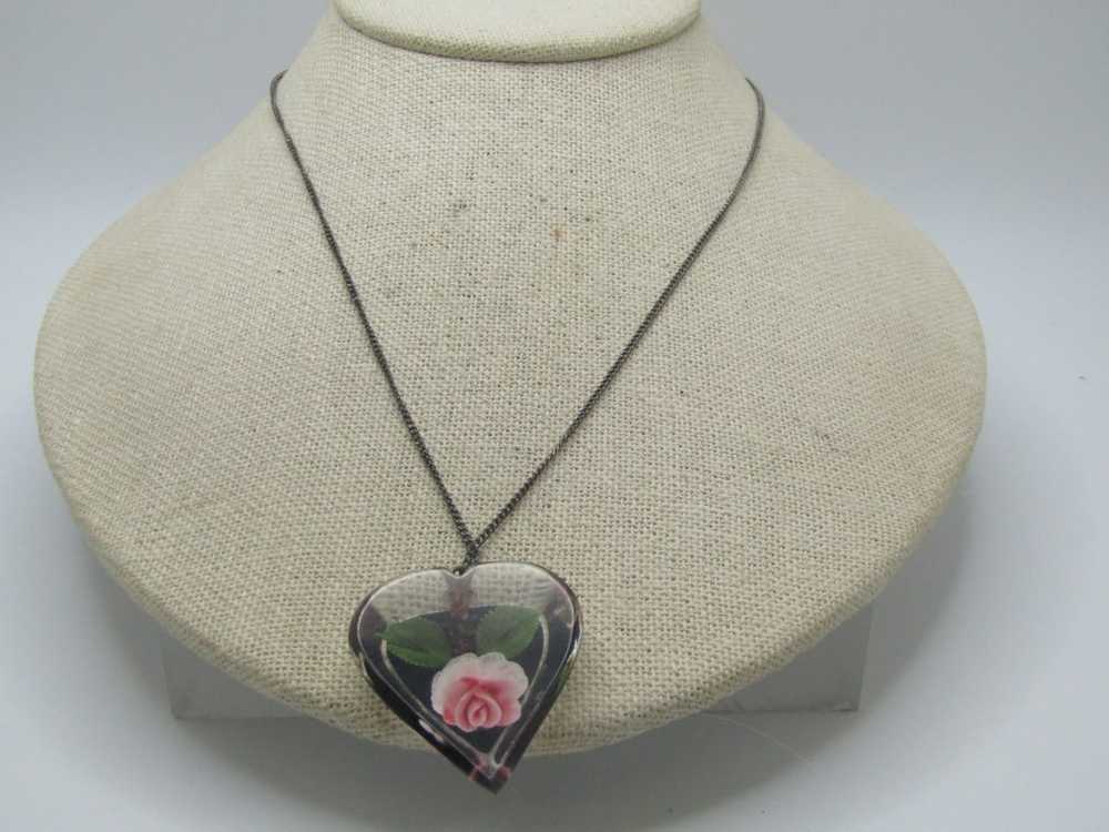 Vintage Sterling Reversed Carved Rose Heart Neckl… - image 4