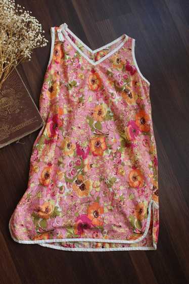 Vintage 1960s Volup Pink Floral Print Sundress