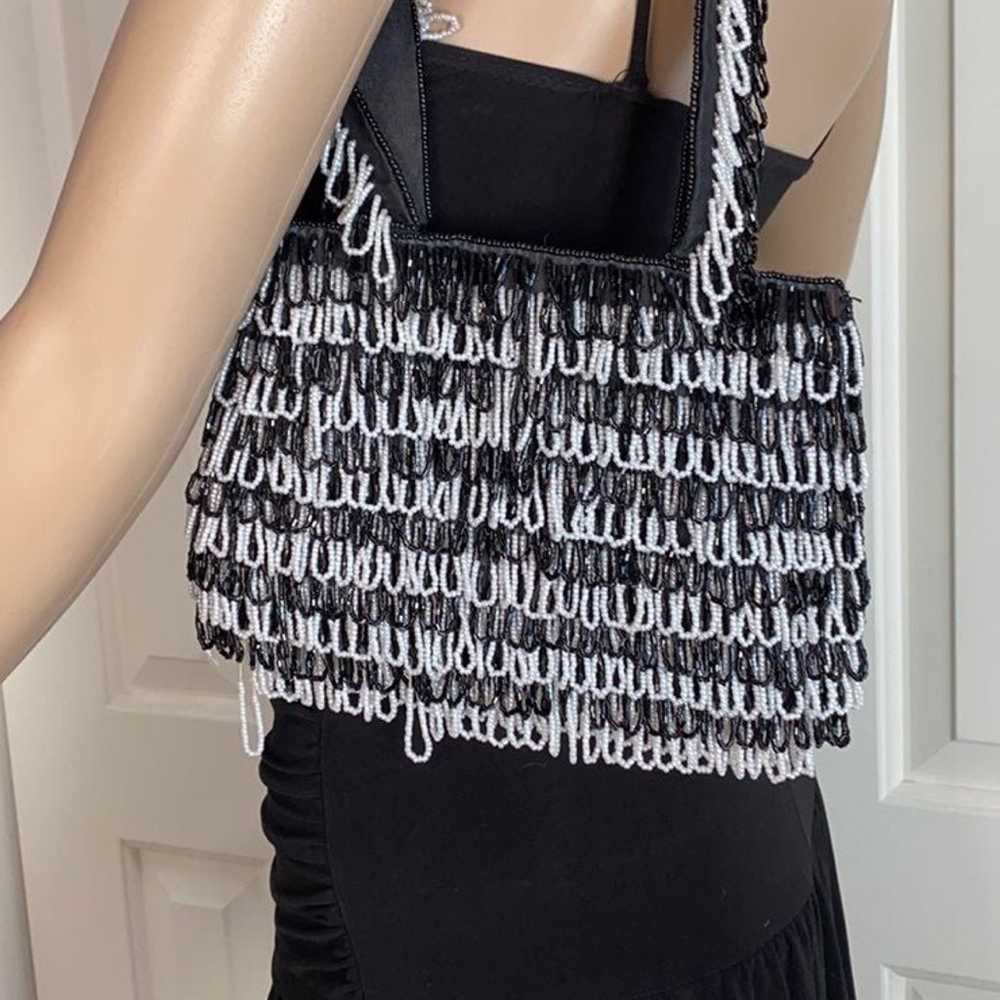 CEM Beaded Shoulder Purse Black and Whit - image 4