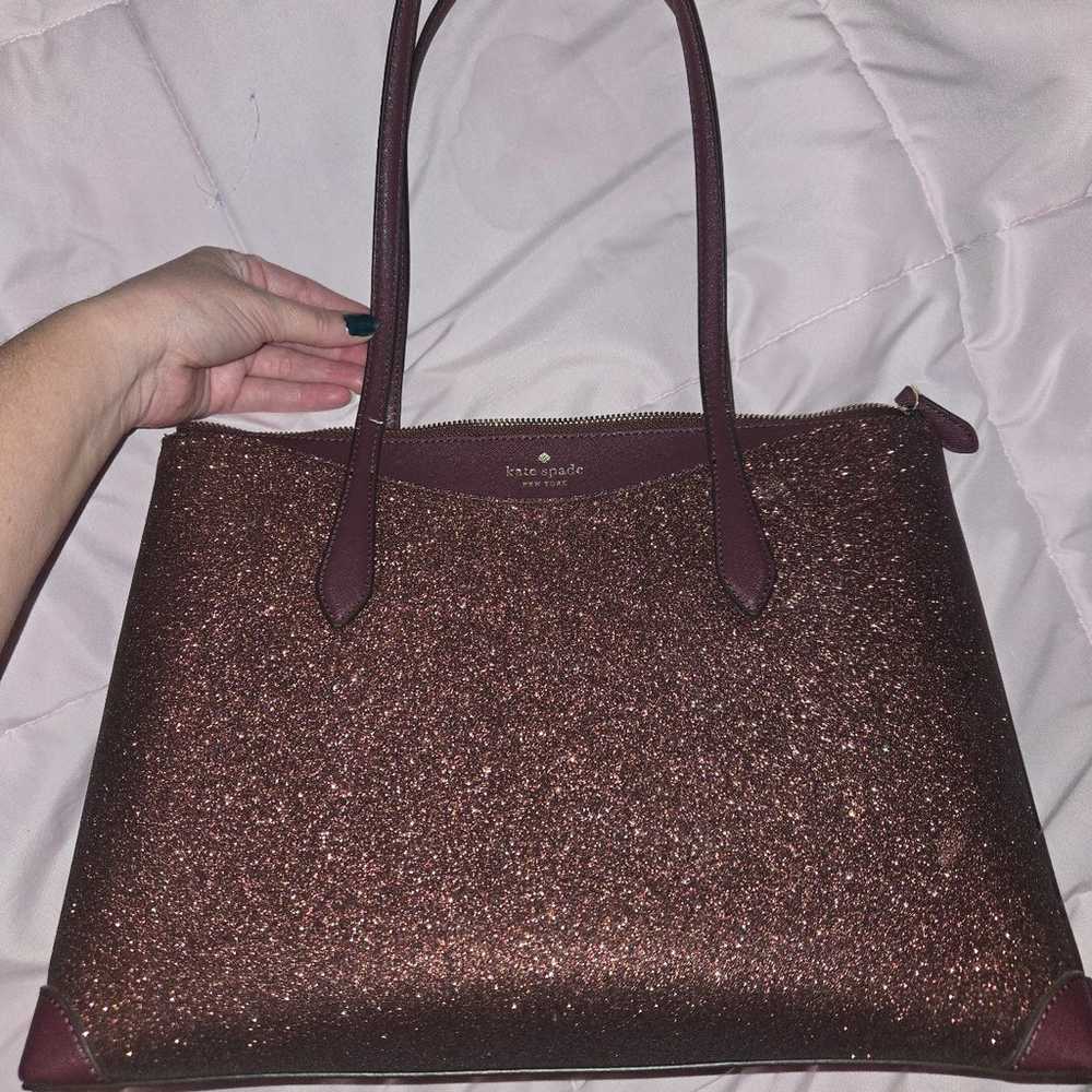 Kate spade glitter deep nova burgundy tote with m… - image 1