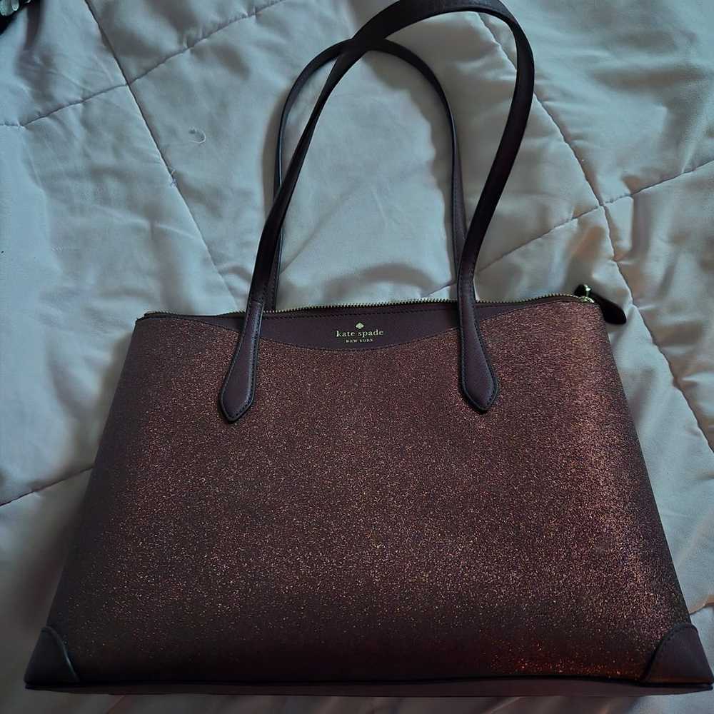 Kate spade glitter deep nova burgundy tote with m… - image 2