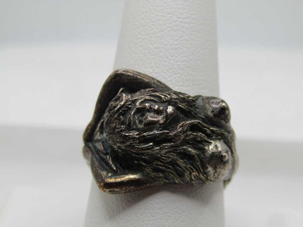 Vintage Sterling Mermaid Ring, Holding Tail, Sz. … - image 1