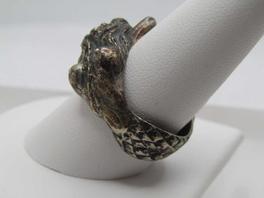 Vintage Sterling Mermaid Ring, Holding Tail, Sz. … - image 2