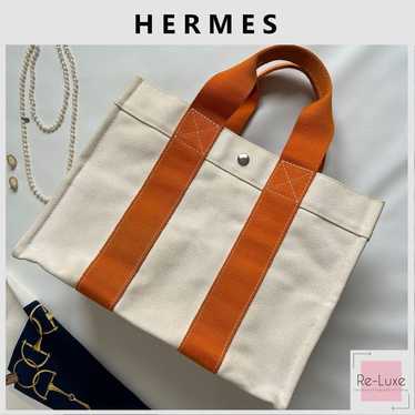 ✦HERMES✦ Bora Bora PM Off-White × Orange Tote Bag