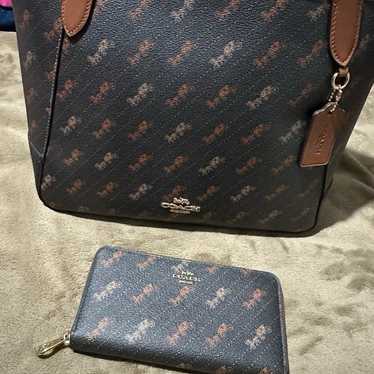 Coach Diagonal print horse and carriage tote 27 a… - image 1