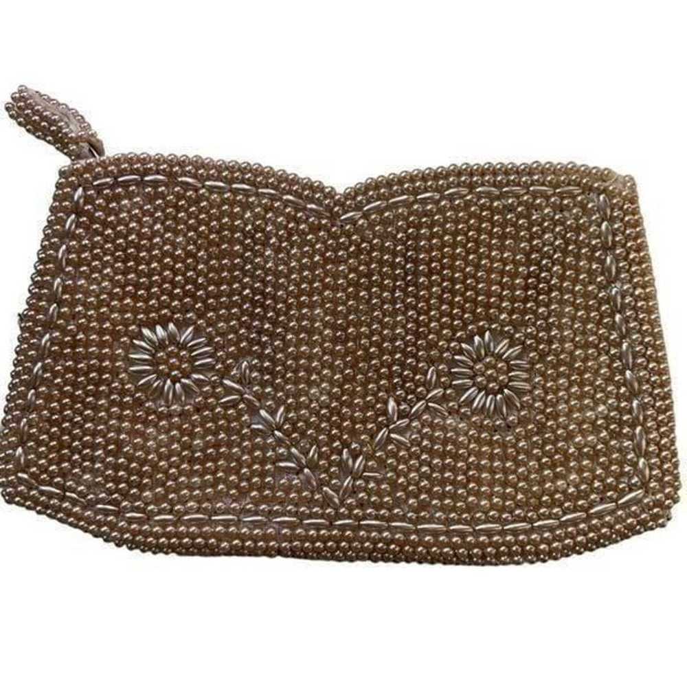 Vintage Beaded Finger Clutch Zippered Top Flower … - image 2