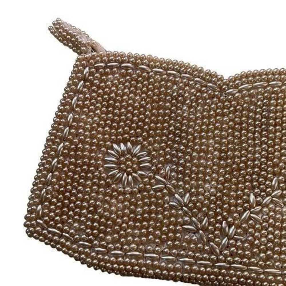 Vintage Beaded Finger Clutch Zippered Top Flower … - image 4