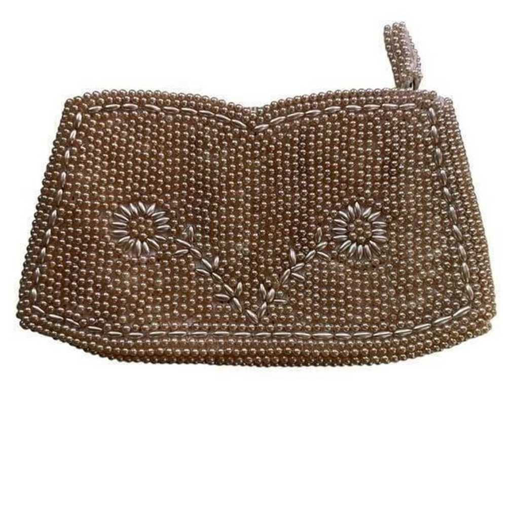 Vintage Beaded Finger Clutch Zippered Top Flower … - image 5