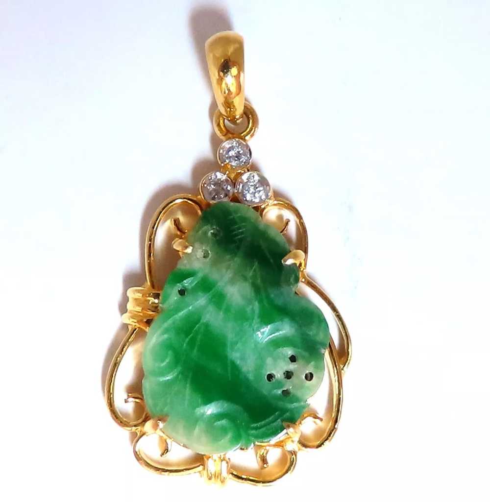 Natural Jade Carved Diamond Pendant 18kt - image 1