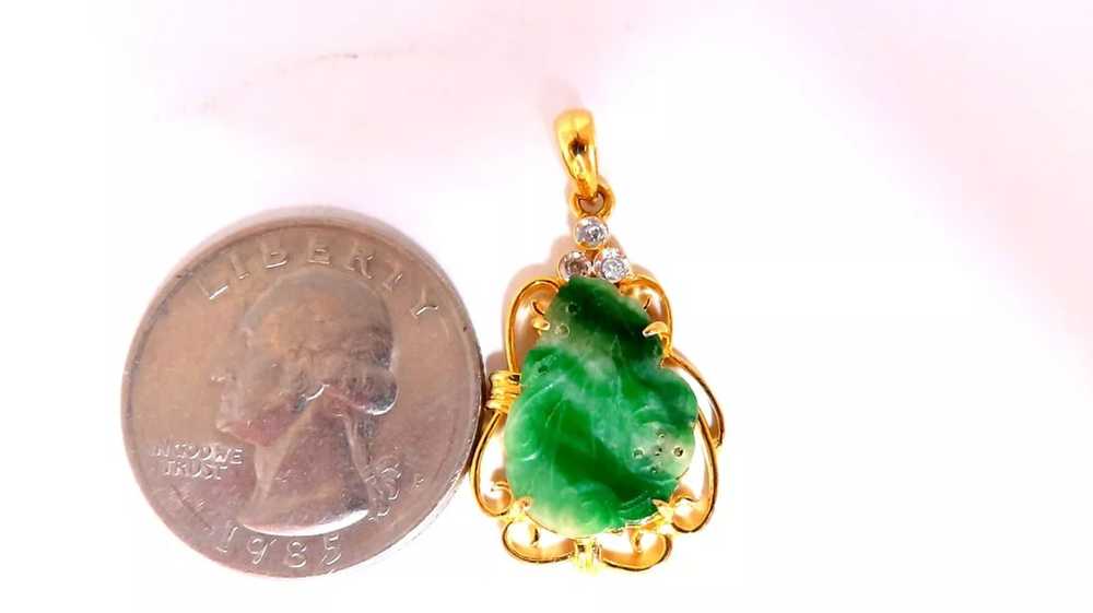 Natural Jade Carved Diamond Pendant 18kt - image 2