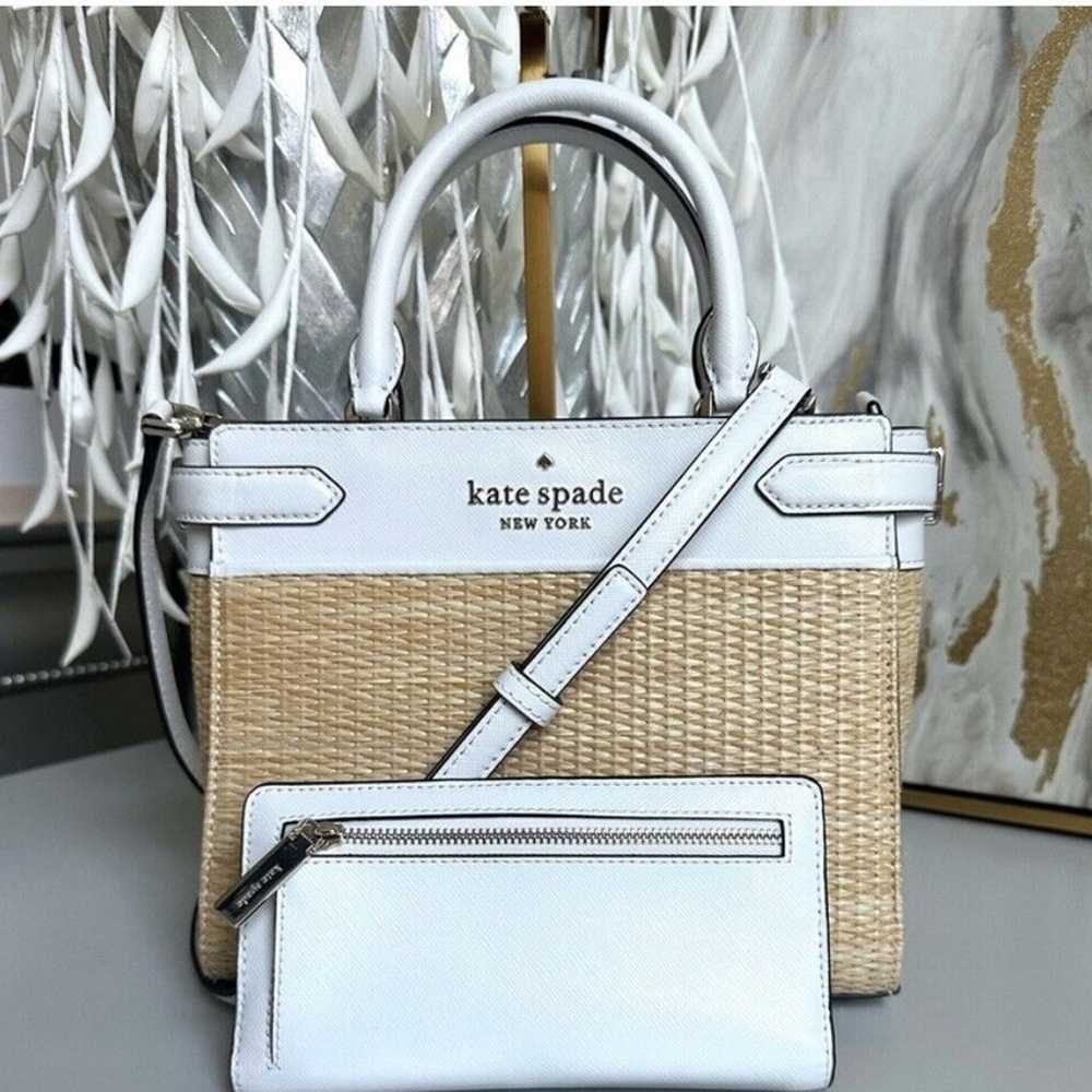 Kate Spade Staci Straw Medium Satchel & Wallet Na… - image 4