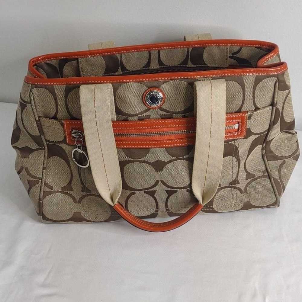 Coach vintage Brown / tan logo bag with orange tr… - image 1