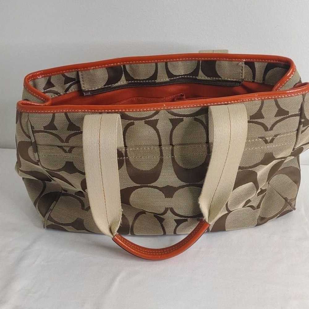 Coach vintage Brown / tan logo bag with orange tr… - image 2