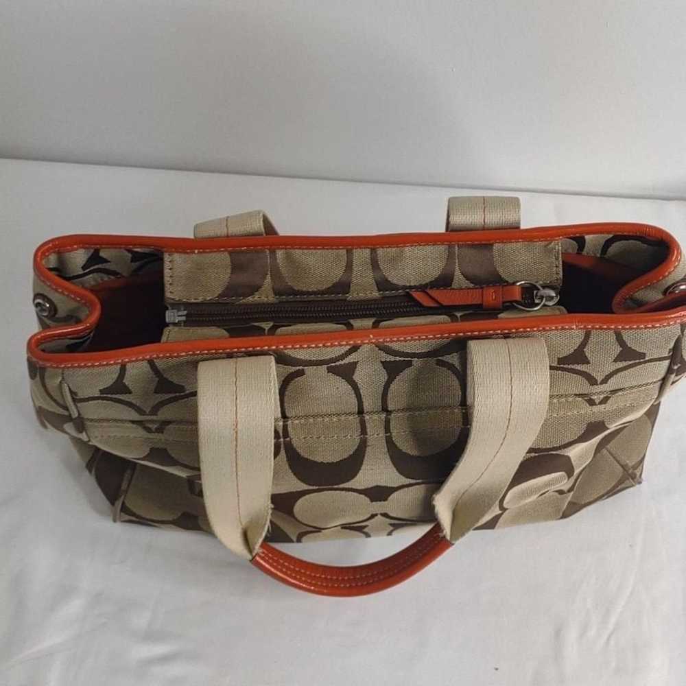 Coach vintage Brown / tan logo bag with orange tr… - image 3