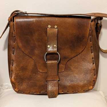 Vintage Large Handtooled Cognac Brown Leather Boh… - image 1