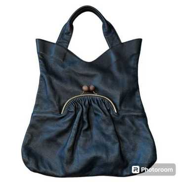 Erva Black Pebbled Leather Designer Large Tote Pur