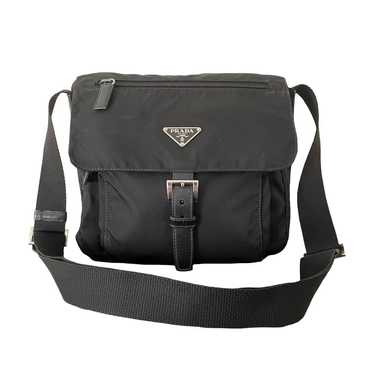 Prada black nylon and leather triangle logo crossb