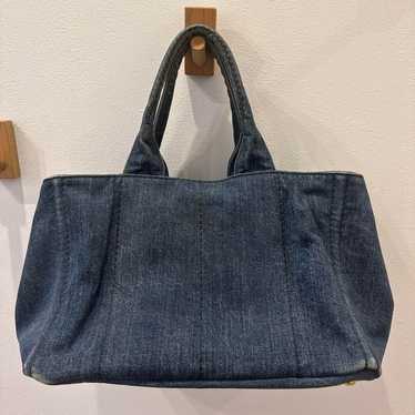 PRADA Canapa M Denim Tote Bag with Inner Pocket