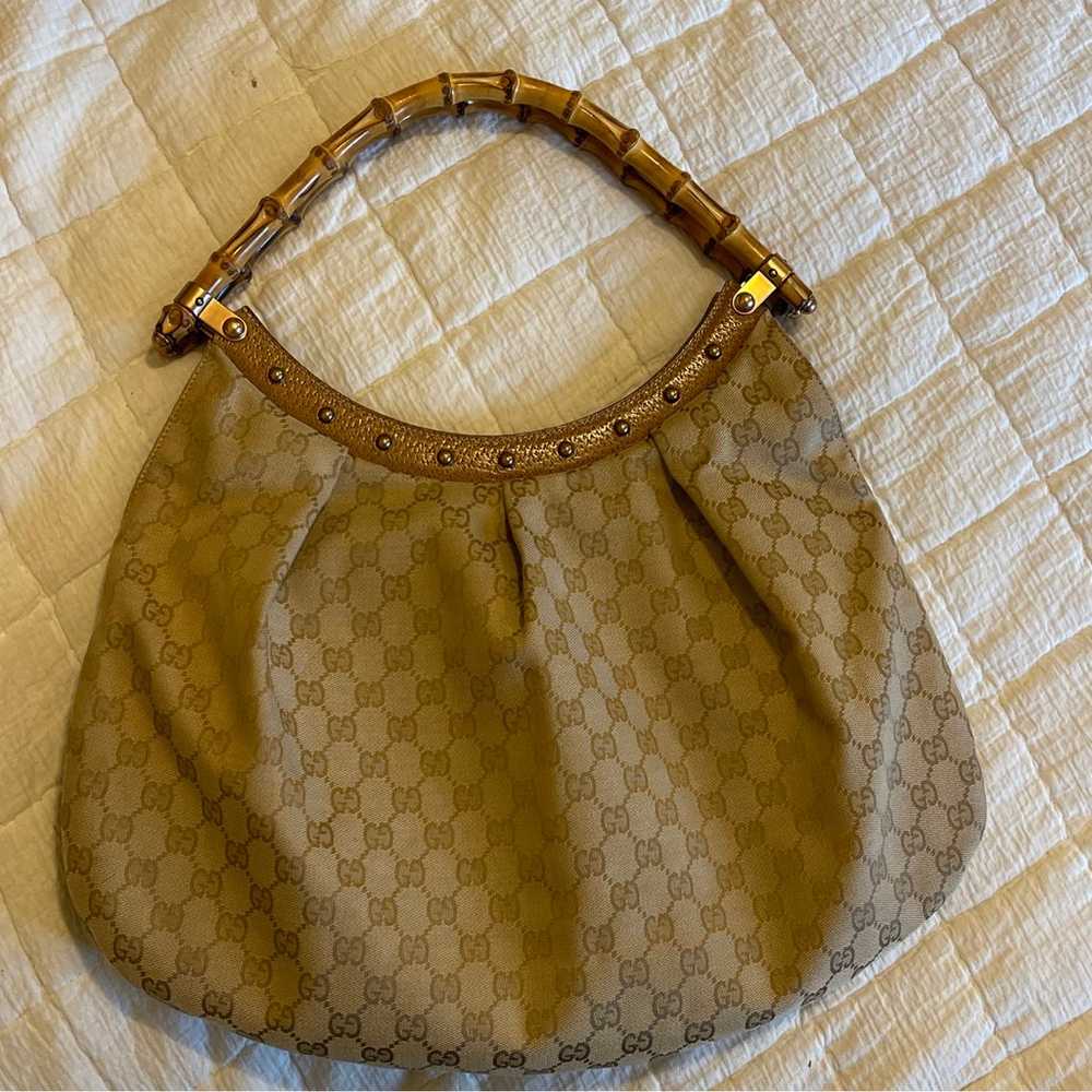 GUCCI Bamboo Handle Handbag Tote In Guccissima Ca… - image 3