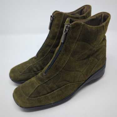 Aquatalia Suede Olive Green Ankle Boots Womens Si… - image 1