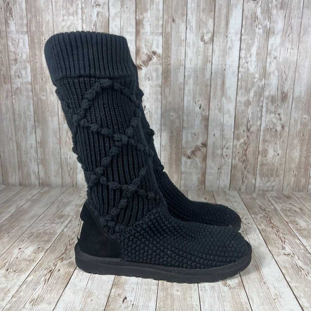 UGG Black Knit Tall Boots Lattice Pattern Cozy Wi… - image 1