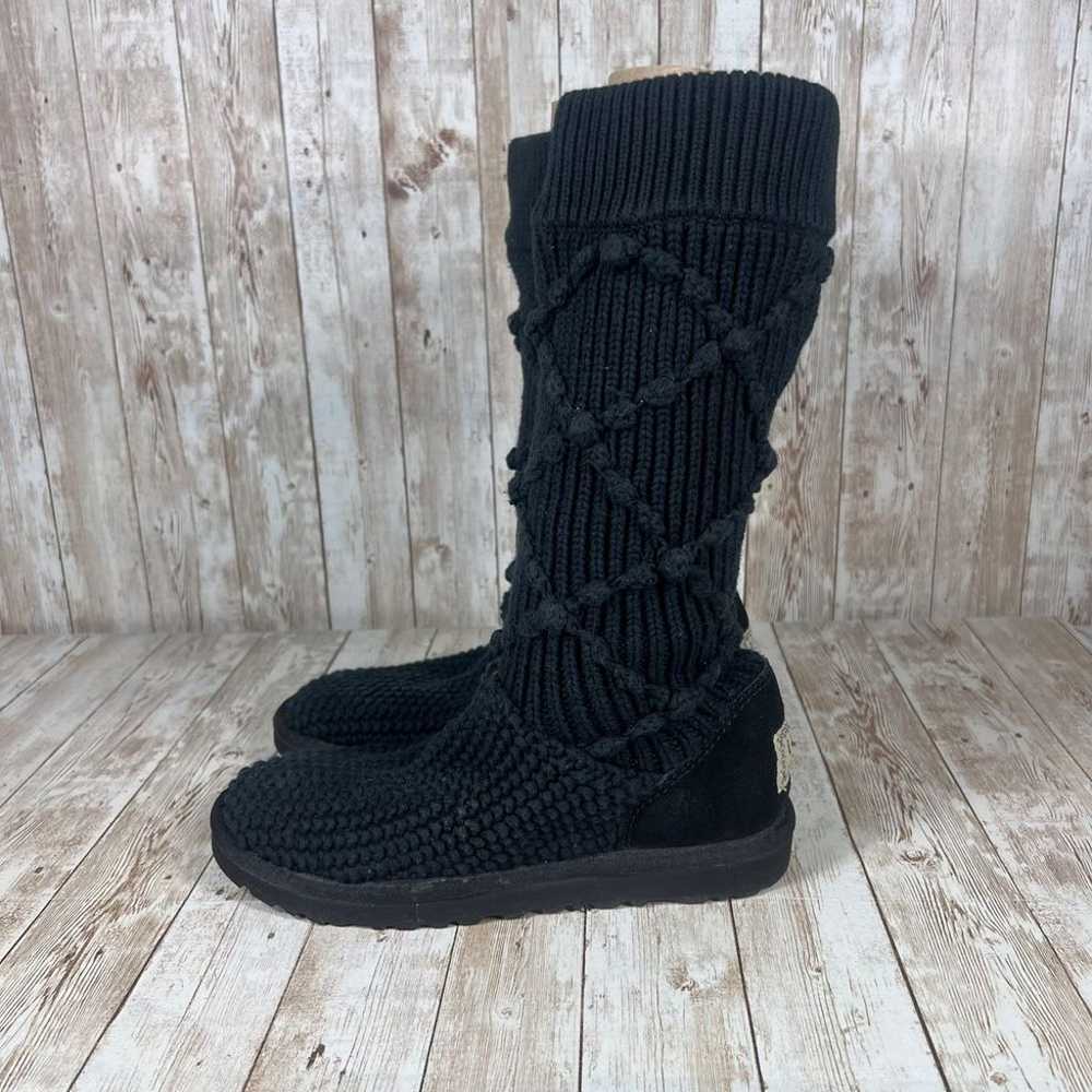 UGG Black Knit Tall Boots Lattice Pattern Cozy Wi… - image 2