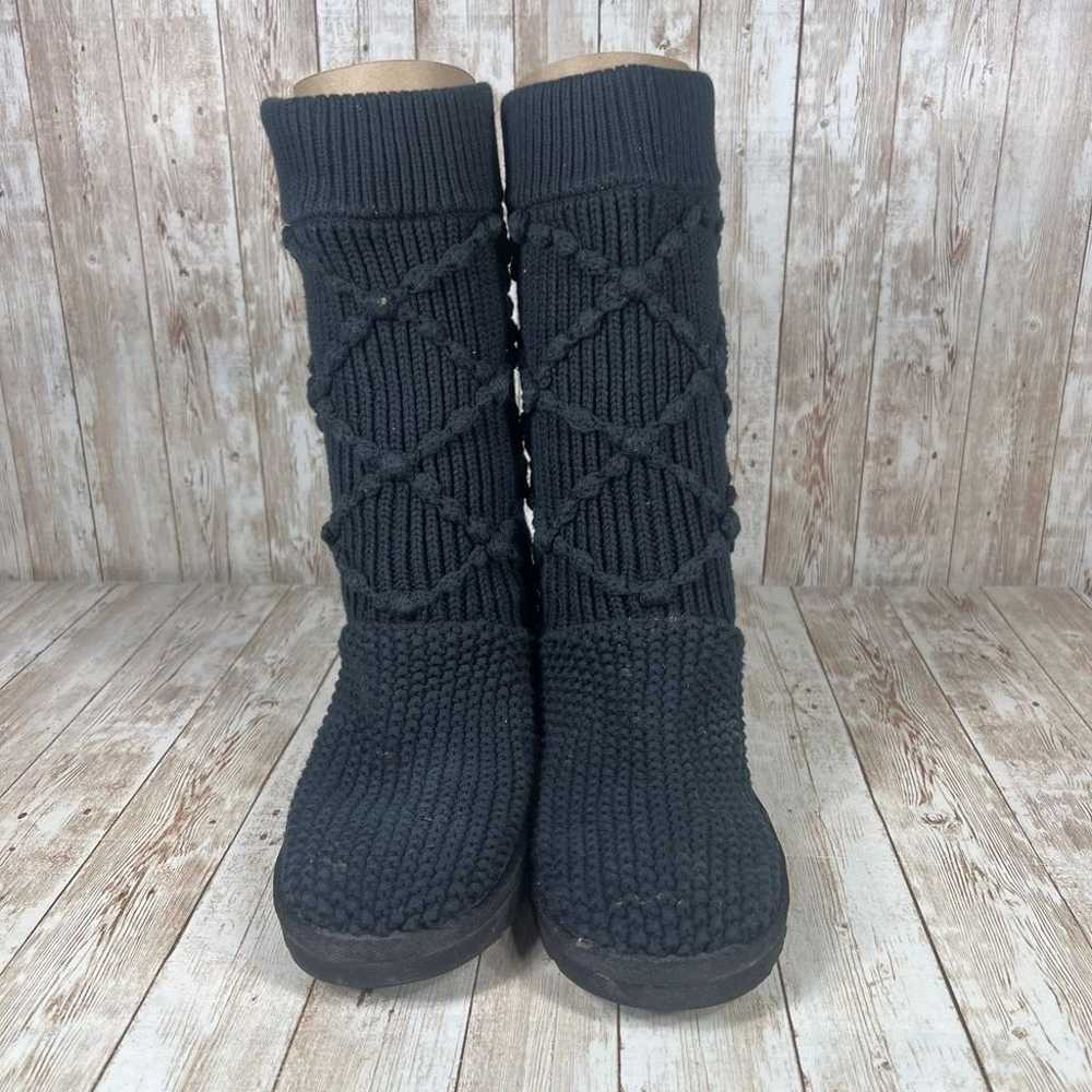 UGG Black Knit Tall Boots Lattice Pattern Cozy Wi… - image 4