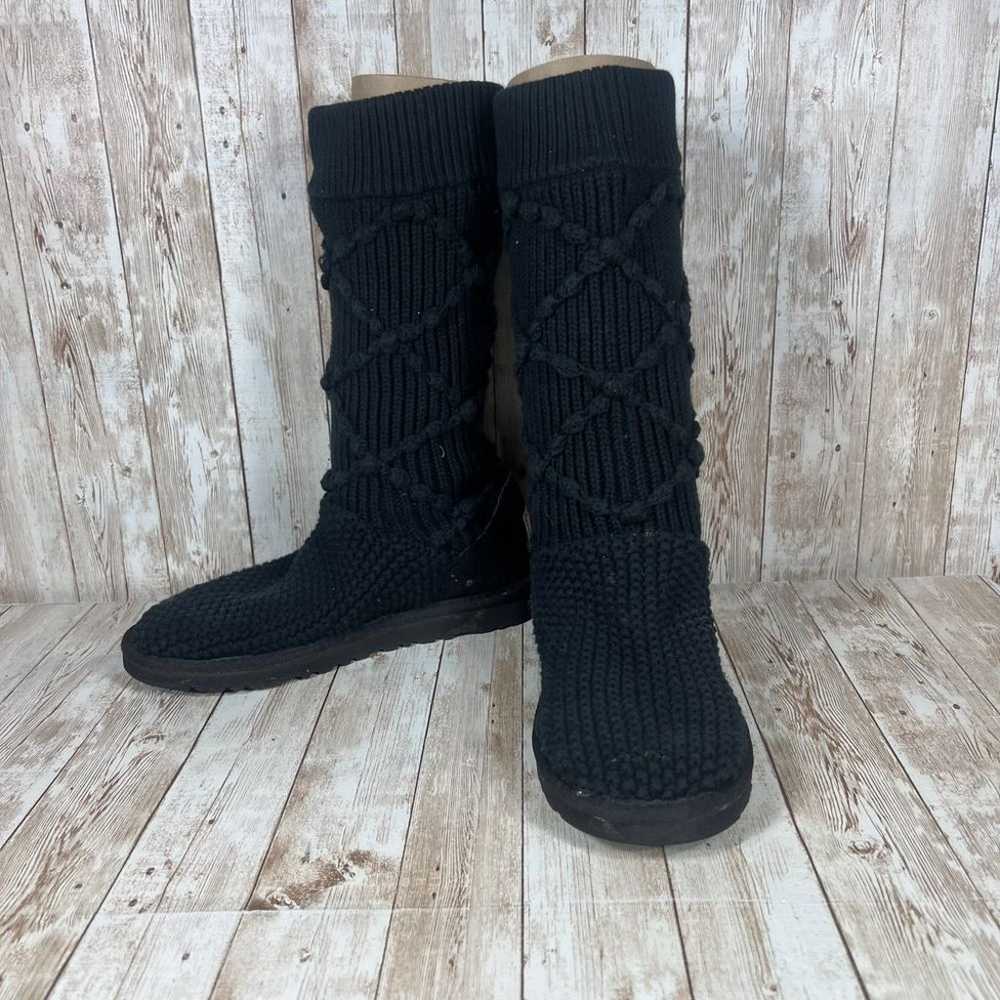 UGG Black Knit Tall Boots Lattice Pattern Cozy Wi… - image 5