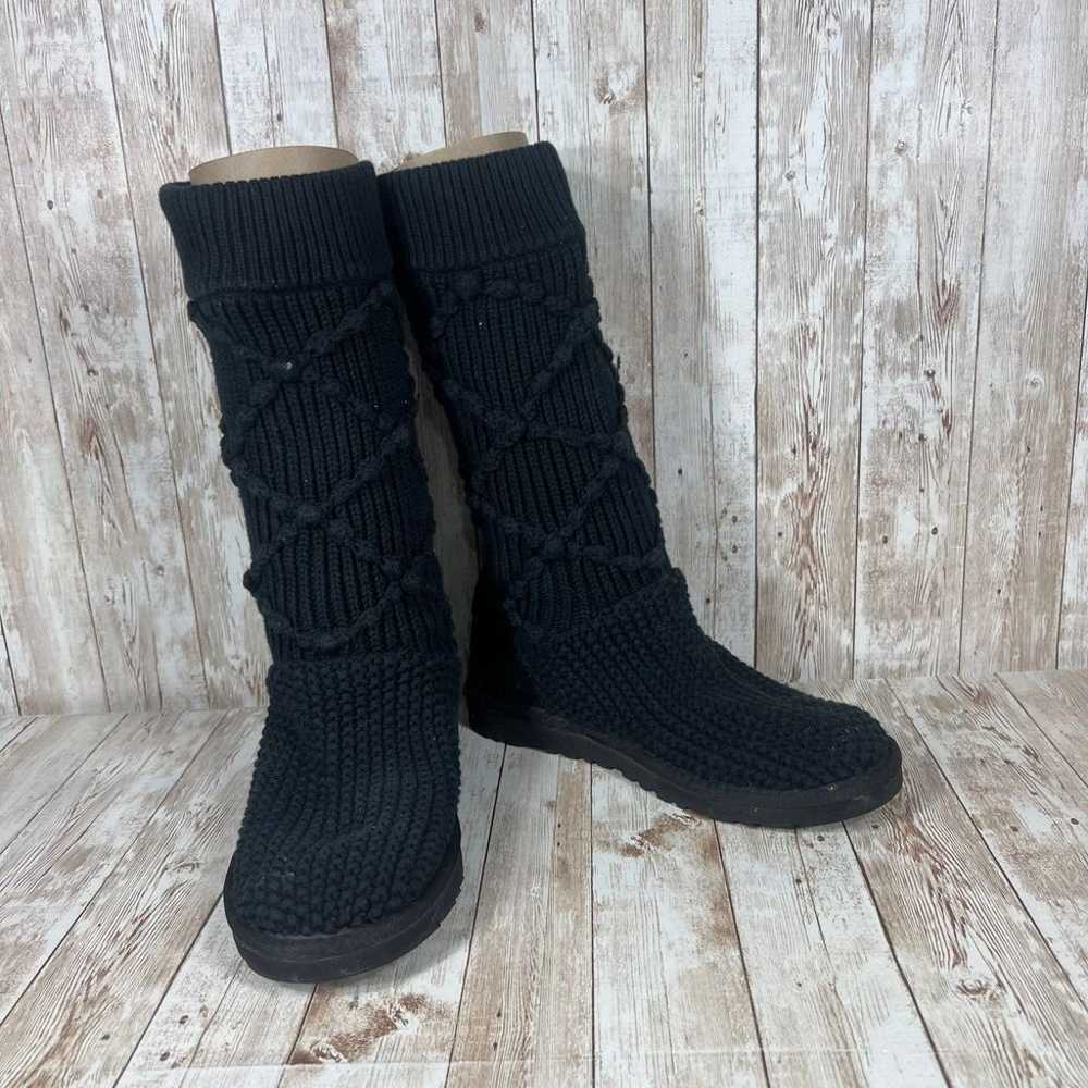 UGG Black Knit Tall Boots Lattice Pattern Cozy Wi… - image 6