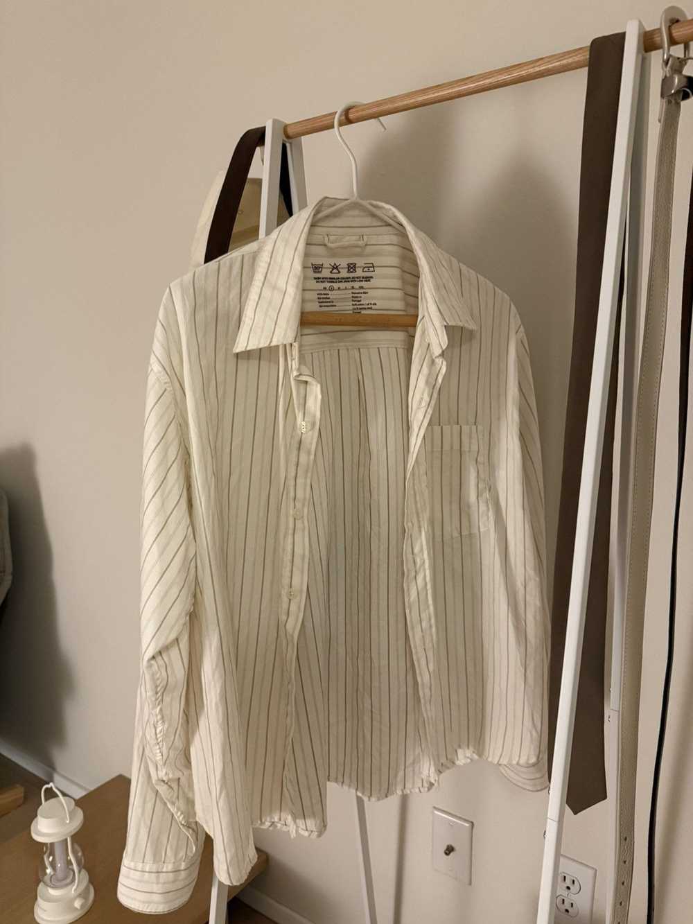 Designer × Mfpen Beige Silk Wool Stripe Executive… - image 1